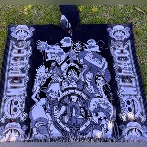 Japanese anime adult alpaca poncho, handcrafted in Ecuador, unisex, one size.